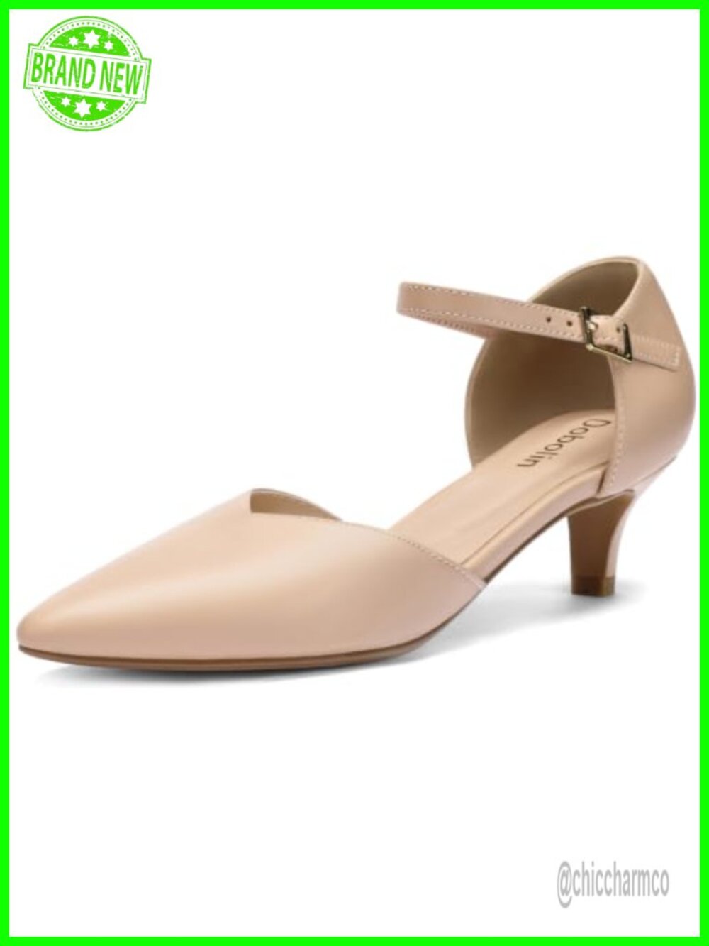 Women's Kitten Heels Pointed Toe Pumps Dress Shoes Faux Leather Ankle Strap Low
